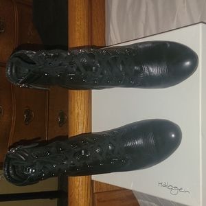 Halogen black leather high heel bootie